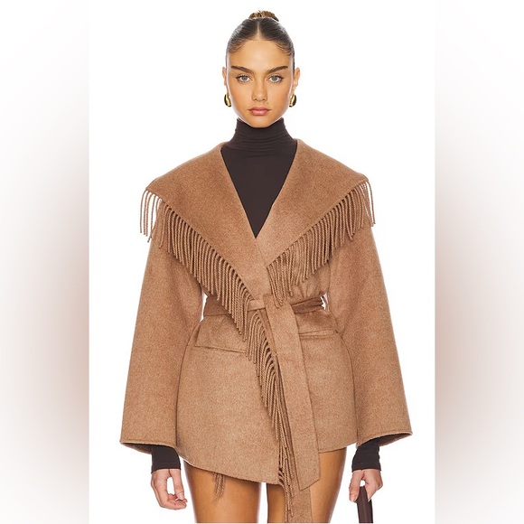 Simkhai Jackets & Blazers - SIMKHAI Rowen Fringe Belted Wool Jacket